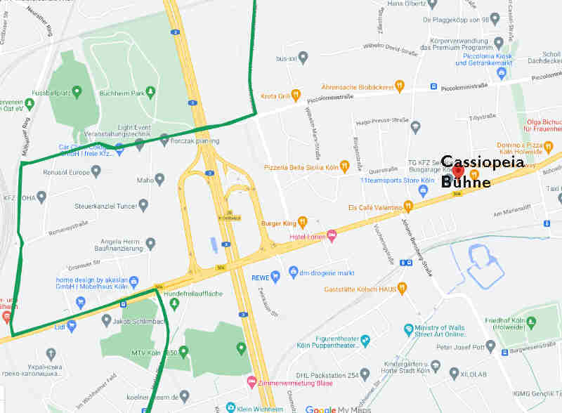 Karte Radrennen Rund um Köln - ANfhart zum Cassiopeia Theater - Detail