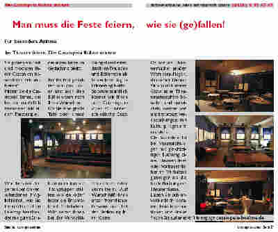 Feste feiern, Spielplanauszug 2013/2014